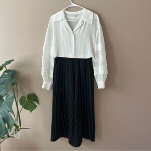 Wide Leg Black Pants with White Stripes Sz S